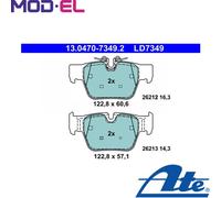 ATE Brake pad set 13.0470-7349.2 prepared for wear warning indicator, excl. wear warning contact MINI: Clubman, Countryman, BMW: 1 Hatchback
