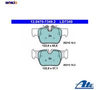 ATE Brake pad set 13.0470-7349.2 prepared for wear warning indicator, excl. wear warning contact MINI: Clubman, Countryman, BMW: 1 Hatchback