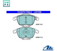 ATE Brake pad set 13.0470-7356.2 not prepared for wear warning indicator, excl. wear warning contact PEUGEOT: RCZ Coupe, 5008 I, DS: DS 5 Hatchback