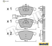 Brake pads 22-0549-4 METELLI for VW AUDI