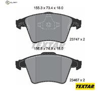 Textar Car Brake Pad Front Dimensions 73.4-74.8 x 155.3-156.5 For VW 2374701