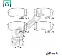 Brake pads 24276 00 704 10 BRECK for HYUNDAI KIA