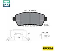 Textar Brake Pad Set 2428302 - Front, 51.7 x 125.6 mm, Full Set of 4 for Ford & Mazda
