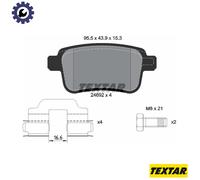 Textar Brake Pad Set 2469201 Rear Disc TRW System 95.5mm Full Set of 4 with Accessories Fits Renault