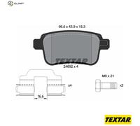 Textar Brake Pad Set 2469201 Rear Disc TRW System 95.5mm Full Set of 4 with Accessories Fits Renault