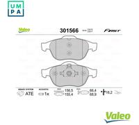Brake pads Front Axle 301566 VALEO for RENAULT WIND LAGUNA II GRAND SCÉNIC II