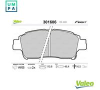 VALEO - Brake pads First - 301606 - Set of 4 pads - Front axle - Fully equipped with mounted accessories