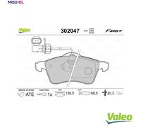 Brake pads Front Axle 302047 VALEO for VW TRANSPORTER / CARAVELLE Mk IV Bus