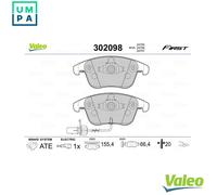 Brake pads Front Axle 302098 VALEO for AUDI A5 A5 Sportback A5 Convertible A4 B8