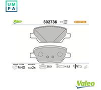 Valeo Rear Brake Pad Set 302736 for Fiat TIPO 1.0L 3cyl / 1.2L 4cyl (16-20)