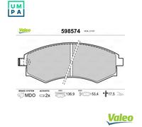 Brake pads Front Axle 598574 VALEO for HYUNDAI KIA