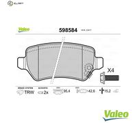 VALEO BRAKE SYSTEMS Brake Pad Set 598584, set of 4, Rear Axle, Fitting Position: Rear Axle, Brake System: TRW