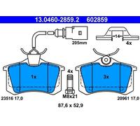 Brake pad set, disc brake ATE 13.0460-2859.2 (1 set-1 piece)