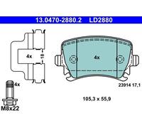 ATE Brake Pads 13.0470-2880.2 Ceramic Rear Disc for VW SEAT SKODA AUDI