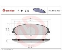 Brake Pad Set, disc brake BREMBO P 11 017 for DODGE CHARGER 2.7 2006-201