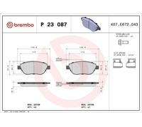 Brake pads P 23 087 BREMBO for FIAT ABARTH LANCIA OPEL