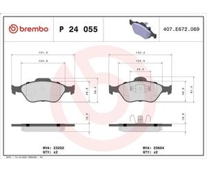 Brake Pad Set, disc brake BREMBO P 24 055 for MAZDA 2 (DY) 1.4 2003-2007