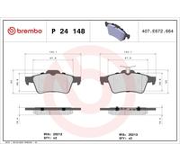 Brake Pad Set, disc brake BREMBO P 24 148X for MAZDA 3 (BK) 2 2006-2009