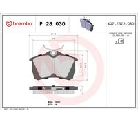 Brake Pad Set, disc brake BREMBO P 28 030 for ACCORD VII N) 2 2003-2008