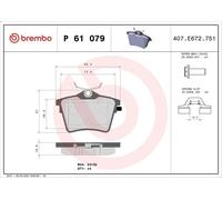 Brembo Brake Pad Set P 61 079 - Rear, 4 Pads, Not Fitted, Wear Indicator