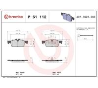 Brake Pad Set, disc brake BREMBO P 61 112 for PEUGEOT 508 I (8D_) 2 2014-2018
