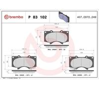 Brake Pad Set, disc brake BREMBO P 83 102 for LEXUS GX (_J12_) 4.7 2001-2009