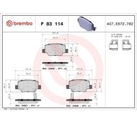 Brake Pad Set, disc brake BREMBO P 83 114 for TOYOTA VERSO (_R2_) 2 2009-2018