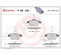 Brake Pad Set, disc brake BREMBO P 85 146 AUDI A3 (8P1) 2 2003-2012