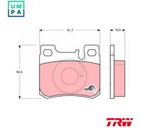TRW Brake Pad Set GDB1130 - Mercedes-Benz 190/W124 Rear Axle 54.4x61.7x15mm