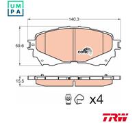 TRW Brake Pad Set GDB3580, Disc Brake Front, Mazda 6 Estate (GJ/GL) 2.2 2012-2018