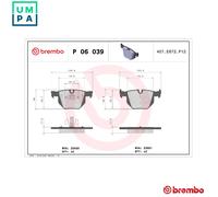 Brake pads P 06 039 BREMBO for BMW 3 Touring 3 3 Convertible 3 Coupe X1