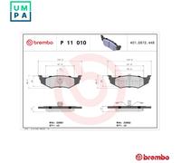 Brembo Brake Pad Set P 11 010, Rear Axle, Fits Chrysler Dodge Plymouth