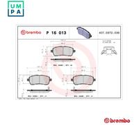 Brake pads P 16 013 BREMBO for SUZUKI FORD DAIHATSU MAZDA SUBARU