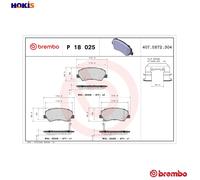 Brembo Brake Pads Set Front P18025 - Fits Hyundai Accent, i20, Solaris, Kia Rio - 106400172401