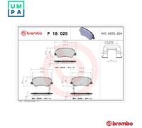 Brembo Brake Pads Set Front P18025 - Fits Hyundai Accent, i20, Solaris, Kia Rio - 106400172401