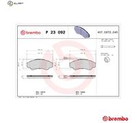 Brembo Brake Pad Set P23092 Front 4pc w/ Wear Indicator & Screws - Fits Citroen/Fiat/Peugeot