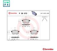 Brake pads P 28 072X BREMBO for HONDA ACCORD VIII ACCORD VIII Estate