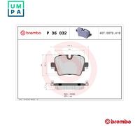 BREMBO P36032 Brake Pad Set Rear Without Accessories Fits Jaguar F-Type XJ