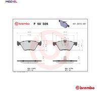 Brembo Brake Pad Set P 50 026 Front - Anti-Squeak Plate & Wear Indicator - Mercedes-Benz, Chrysler