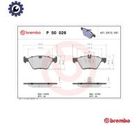 Brembo Brake Pad Set P 50 026 Front - Anti-Squeak Plate & Wear Indicator - Mercedes-Benz, Chrysler