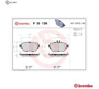 P50136 Rear Brake Pad Set 4x Pads Prepared For Wear Indicator Braking By Brembo