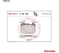Brembo Brake Pad Set P 50 159 - Front, 4x Pads, Prepared for Wear Indicator