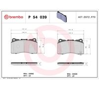 BRAKE PAD SET DISC BRAKE P 54 039X FOR MITSUBISHI LANCER/VII/VIII DODGE 2.0L