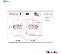 Brembo Brake Pad Set P 61 035 Front Disc for Peugeot 405 Set of 4