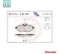 Brake pads P 61 074 BREMBO for CITROËN C3 I C2 C2 ENTERPRISE