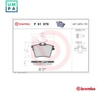 Brembo Brake Pad Set P 61 079 - Rear, 4 Pads, Not Fitted, Wear Indicator
