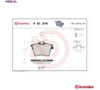 Brembo Brake Pad Set P 61 079 - Rear, 4 Pads, Not Fitted, Wear Indicator