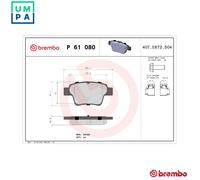 Brake pads P 61 080 BREMBO for PEUGEOT CITROËN