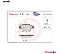 Brembo Brake Pads P 61 100 - Rear - Fits Peugeot 207, 207 CC, 207 SW, 307 (Hatchback, Van)