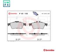 Brembo Brake Pad Set P 61 110 - Fits Peugeot 508 I / 508 SW I 1.6 VTI